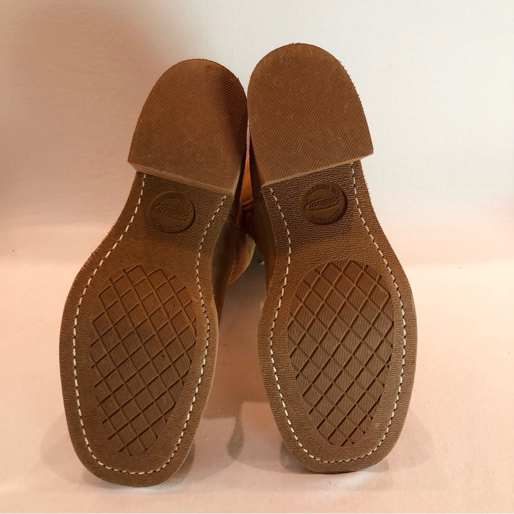 FRYE CAMPUS 12R Tan Mid Calf Suede Leather Boots Stacked wood heel Round toe 6.5 - Picture 10 of 15